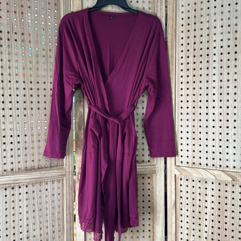 Kimono Robes Long Sleeve Sleepwear Lightweight Loungewear with Lace Trim